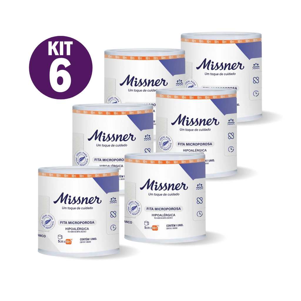 Fita Cirúrgica Micropore Hipoalérgica Discreta Branca Missner 5cmX10m - 6 Unidades