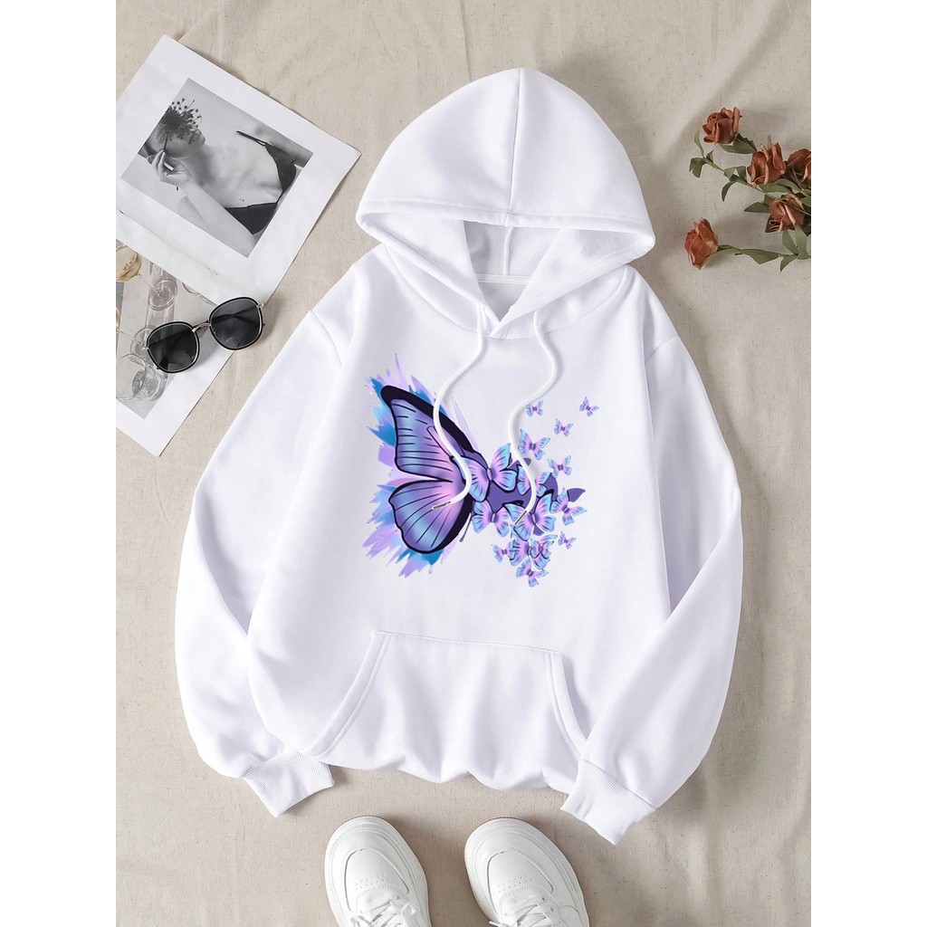Moletom Feminino Estampado Borboletas Agasalho Flanelado Casaco Inverno Quentinho