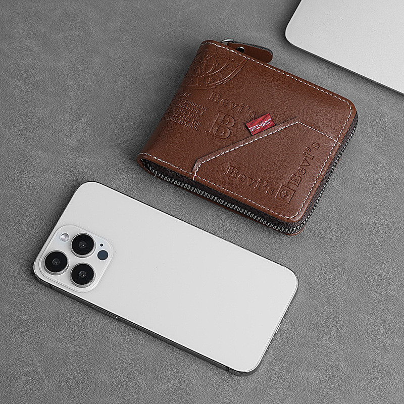 Carteira Masculina Com Zíper – Estilo Europeu Americano De Grande Capacidade Design Moderno De Emenda