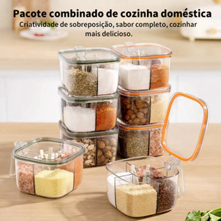 4 Em 1 Dispensador De Plástico Para Camping Recipientes De Temperos Temperos Shaker Caixa ...