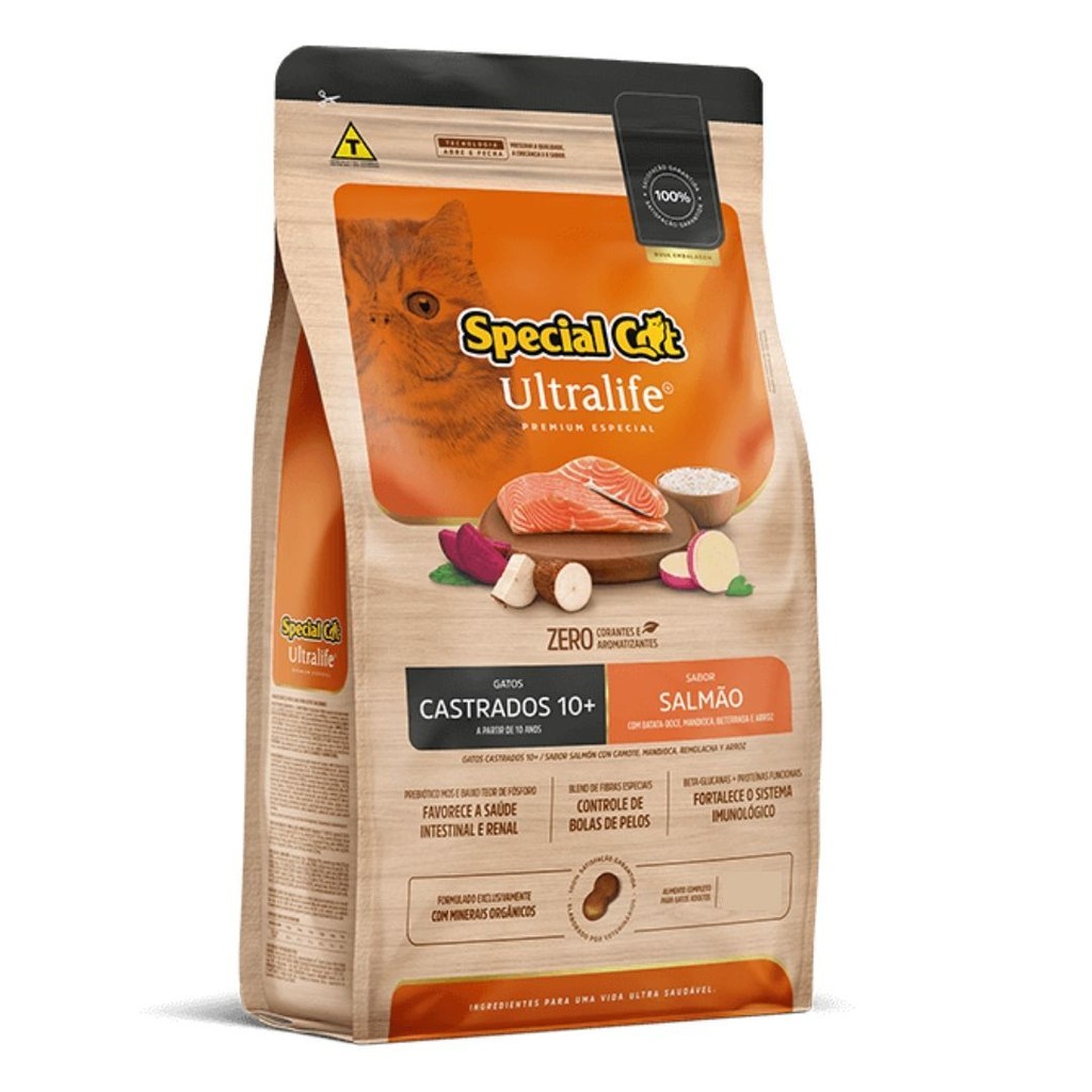 Ração Special Cat Ultralife Para Gatos Castrados Senior 10+ Sabor Salmão 20kg