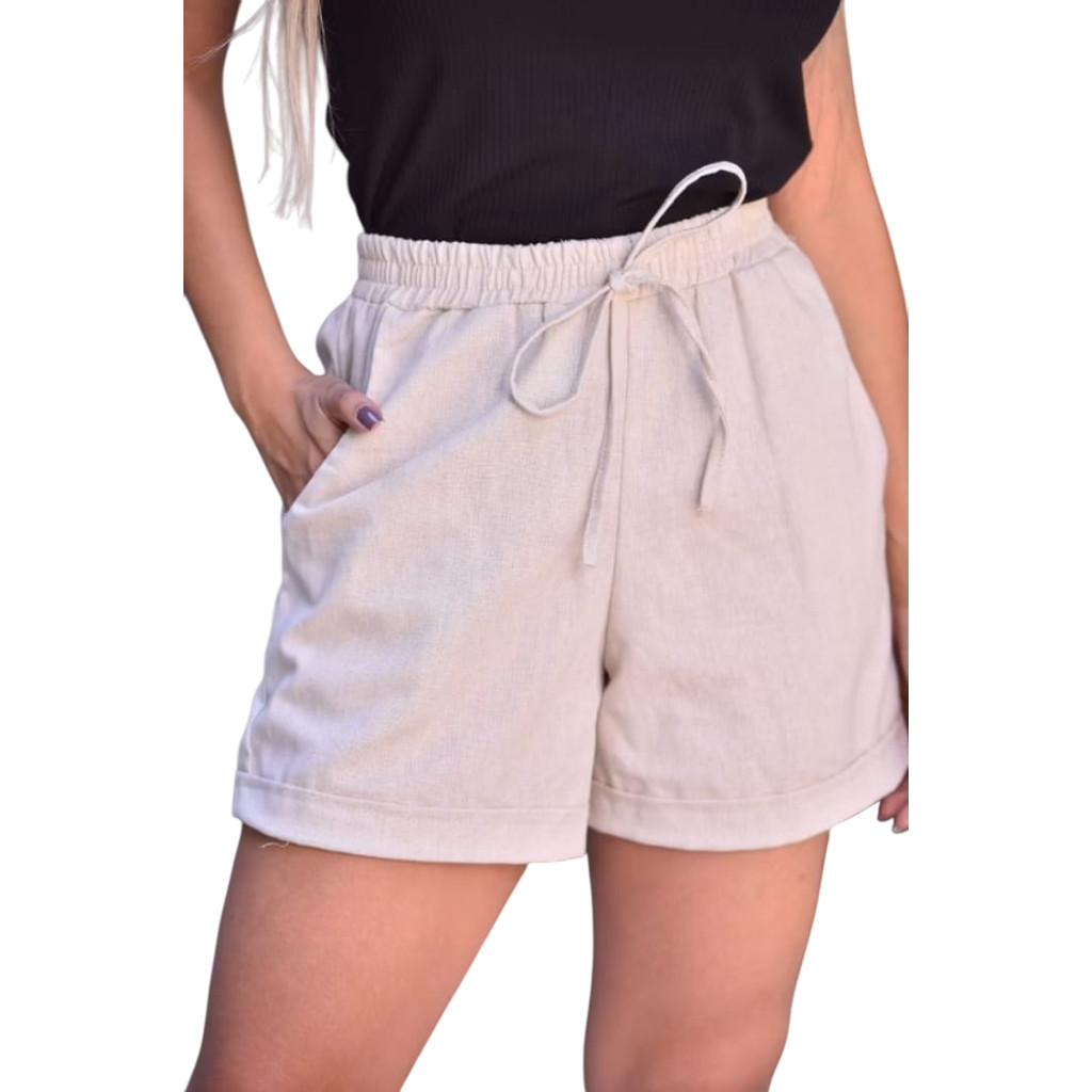 SHORT BERMUDA LINHO BIANCARDI FEMININO BARRA DOBRADA 2 BOLSOS COM FORRO em Oferta na Shopee