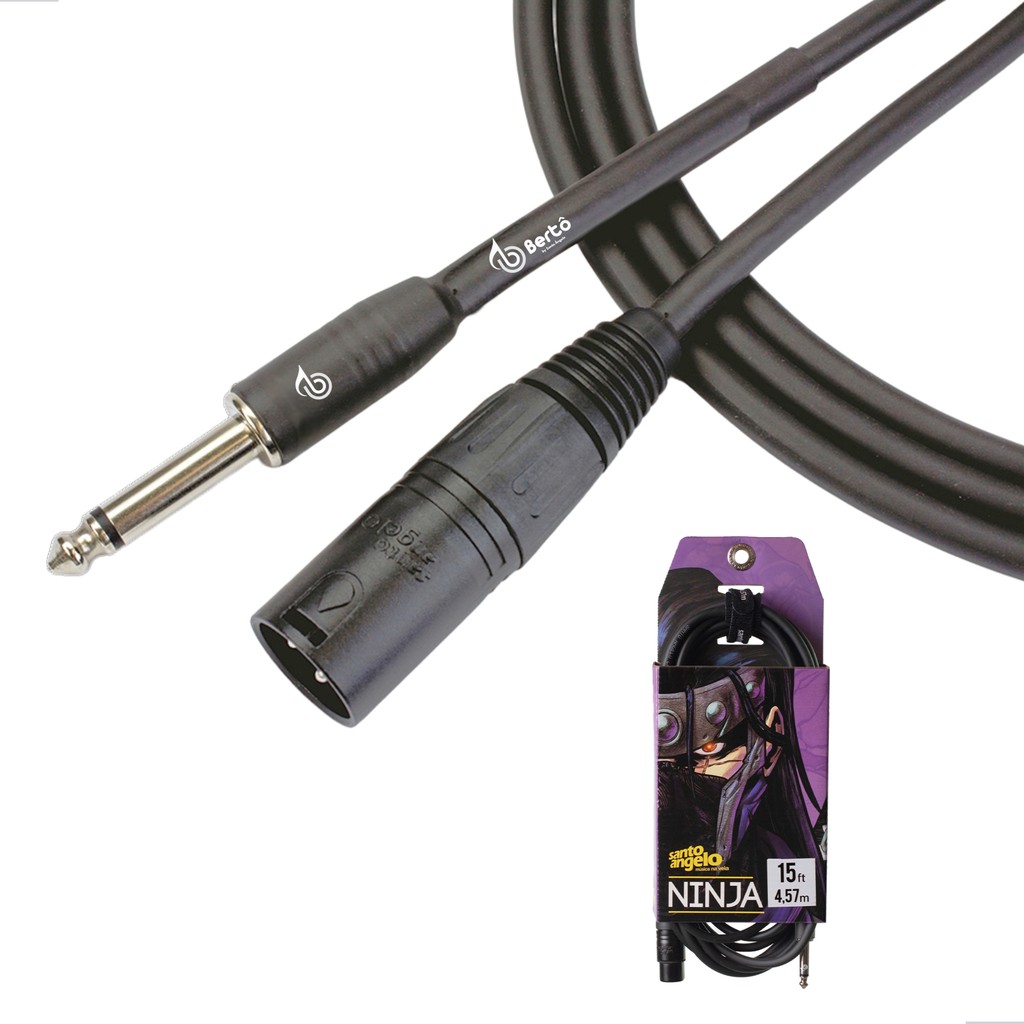 Cabo Microfone Bertô By Santo Angelo Ninja 4.57 Metros Balanceado Cinza Chumbo P10 Macho XLR Macho