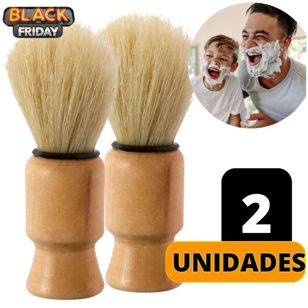 Kit 2 Pincel De Barba Para Passar Espuma De Barbear Cabo De Madeira E Cerdas Macias