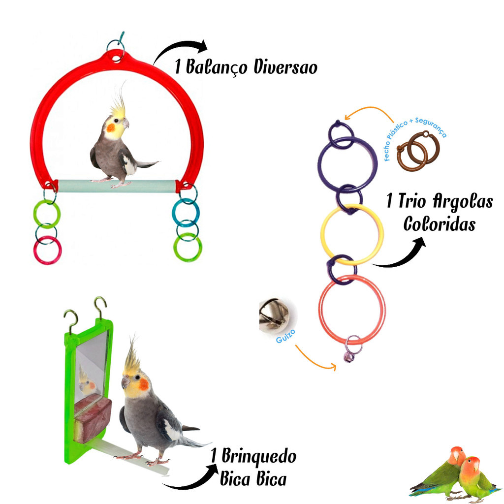 Trio De Brinquedos Bird Swing Calopsitas Agaporns Passaros e Aves Diversas