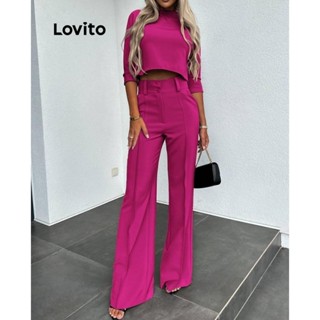 Lovito Conjunto Elegante De Calças Lisas De Cor Sólida Para Mulheres LNL50218