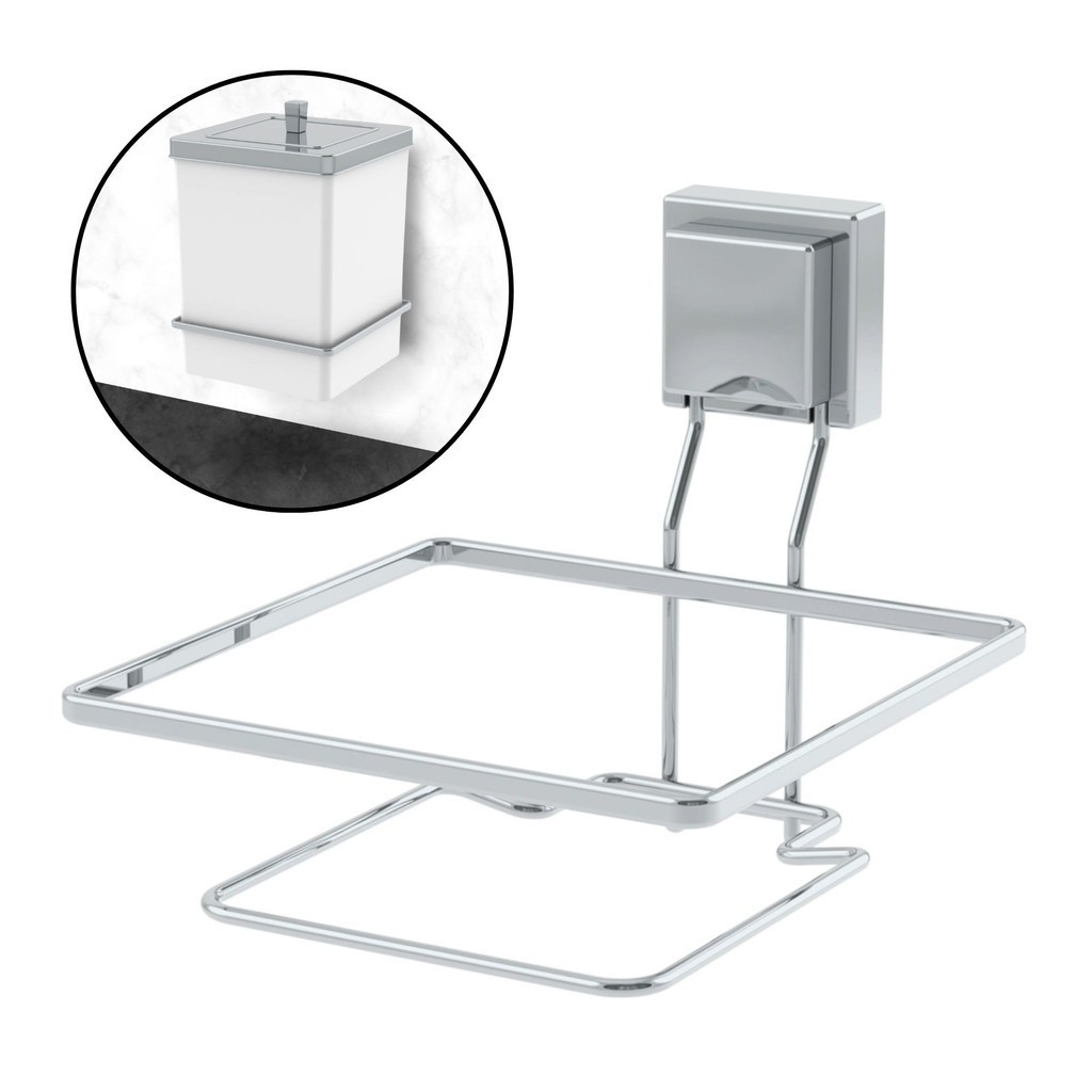 Suporte para Lixeira Quadrada 20cm Aço Carbono Fixação Por Ventosa