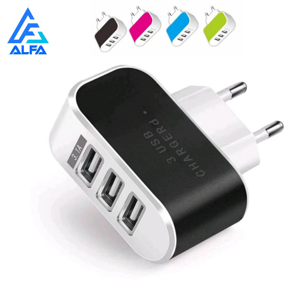 Carregador Fonte 3 USB Turbo Rapido Com Led Tomada 3.1a Carregar Colorido Hmaston em Oferta na Shopee