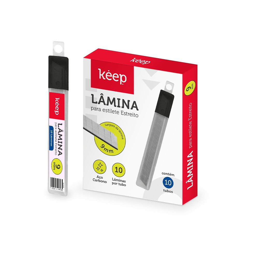 Lâmina para Estilete Estreito 9mm Tubo com 10 Peças Keep - EI168 - Stationery