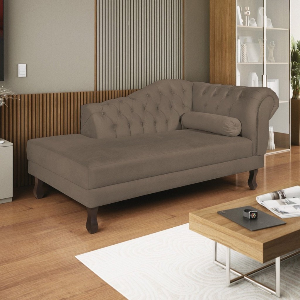 Diva Recamier Dora 185cm Lado Esquerdo Suede Marrom Suede Marrom