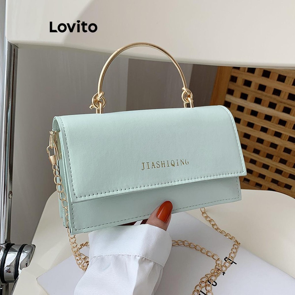 Lovito Bolsa de ombro pequena casual com corrente de metal liso para mulheres LFA27009
