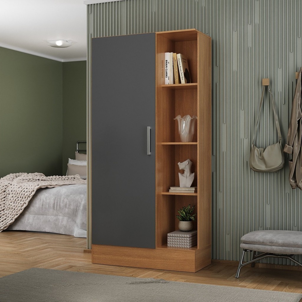 Sapateira para Quarto 1 Porta 7 Prateleiras Espresso Móveis Cinamomo/Chumbo em Oferta na Shopee