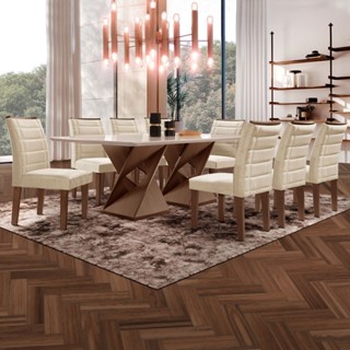 Mesa de Jantar 8 Lugares Genova com Vidro Chocolate/Off White/Bege - Cel Móveis em Oferta na Shopee