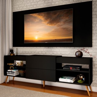 Rack com Painel TV Até 60 Polegadas Milão 1 Porta Preto - Pm em Oferta na Shopee