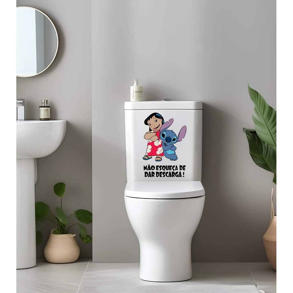 Adesivo para Vaso Sanitário Dê a Descarga - Stitch e Lilo