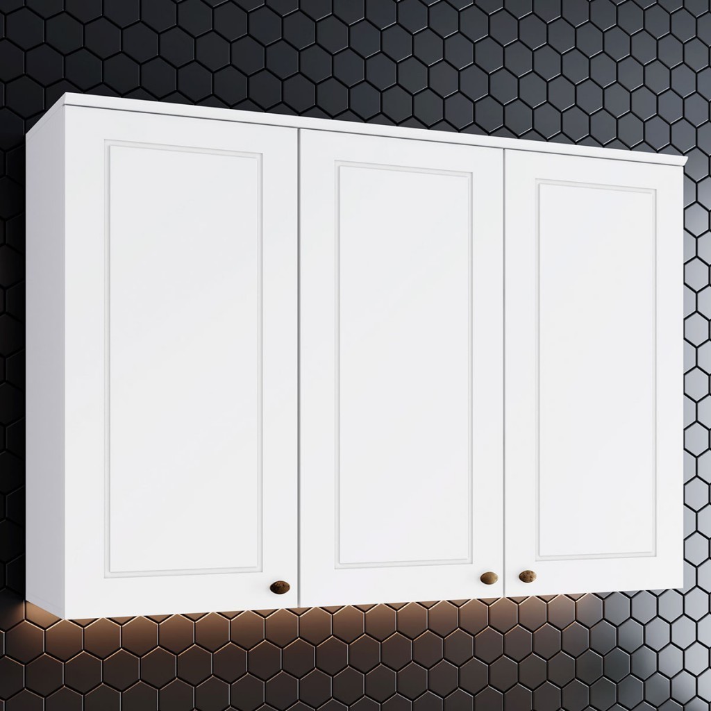 Armário Aéreo Cozinha Americana 3 Portas 100% MDF Branco HP C352 - Henn - Home & Living