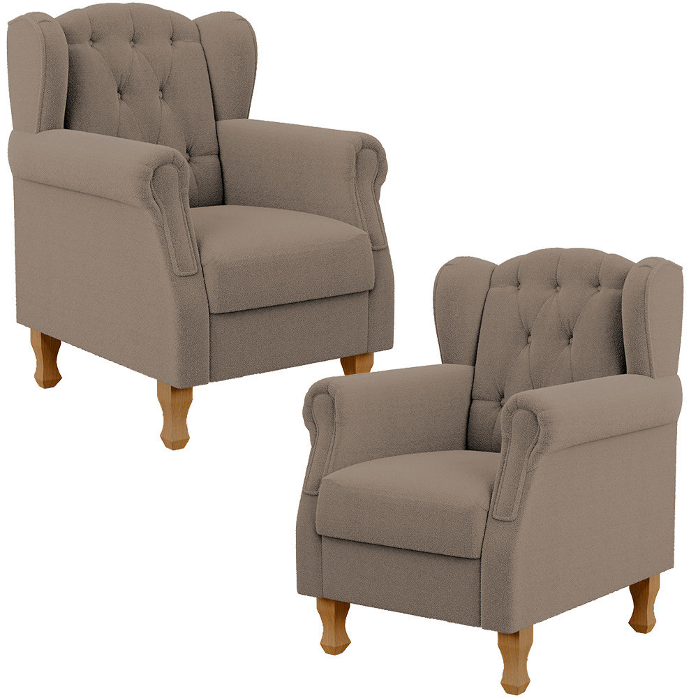 Kit 02 Poltronas Decorativa Para Sala De Estar Yara P02 Bouclê Bege - Lyam Decor - Home & Living