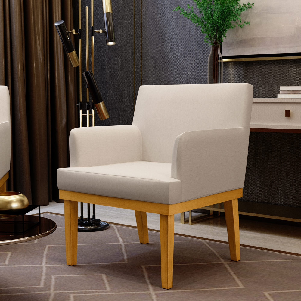 Poltrona Decorativa Para Sala de Estar e Recepção Beatriz W01 Linho Cru - Lyam Decor em Oferta na Shopee