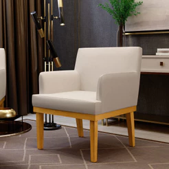 Poltrona Decorativa Para Sala de Estar e Recepção Beatriz W01 Linho Cru - Lyam Decor
