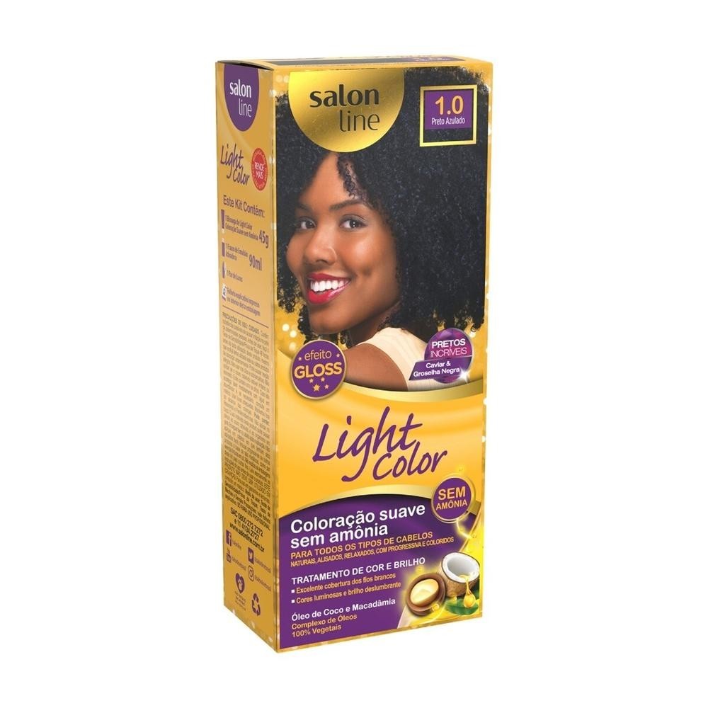 Tintura Salon Line Light Color 1.0 Preto Azulado em Oferta na Shopee