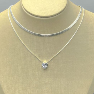 KIT 2 Choker prata 925 Colar Laminado + Colar Com coração Ponto De Luz banhado a  ouro 18K
