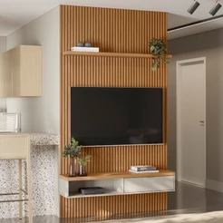 Painel para TV Até 60 Polegadas 1 Porta 140 Cm Nature Ripado/Off White - Linea Brasil