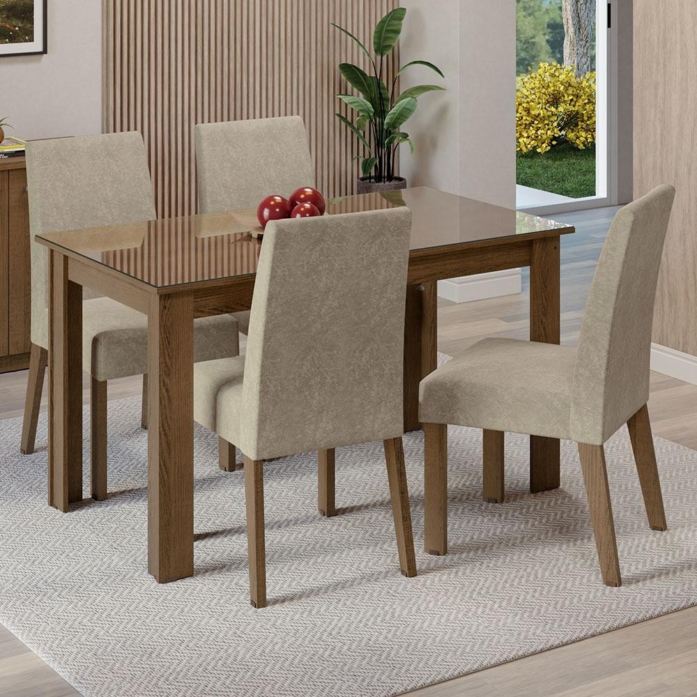 Conjunto Sala de Jantar Mesa Tampo de Vidro 4 Cadeiras Rustic/Imperial Antônia Madesa - Home & Living