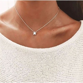 Colar  Estrela Corte a Laser Aço Inox Prata Ref 1010