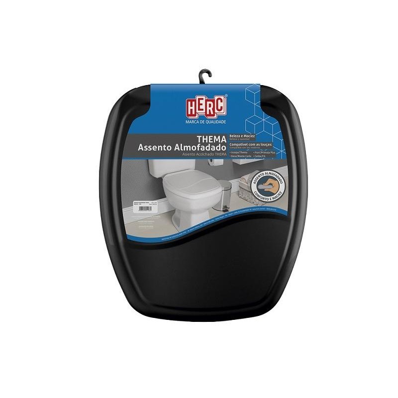 Assento Vaso Sanitário Preto Quadrado Almofadado Herc