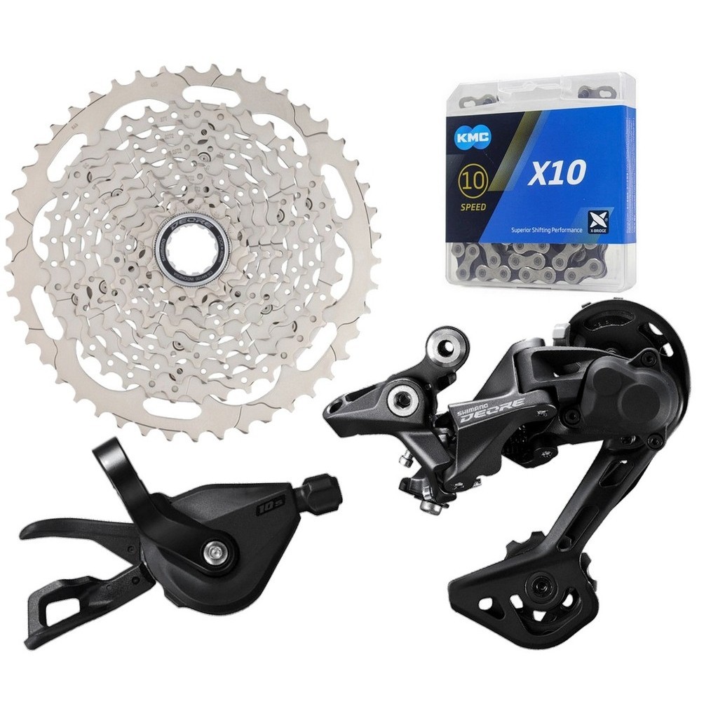 KIT SHIMANO DEORE M4100 1X10V 4 PÇS- CÂMBIO TRASEIRO M5120 + ALAVANCA + CASSETE 11/46D + CORRENTE KMC X10 - 10V em Oferta na Shopee