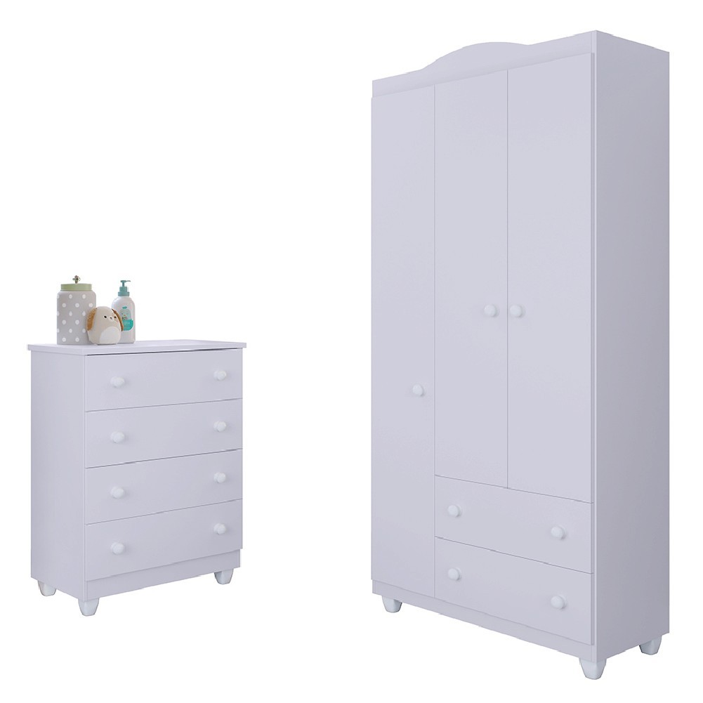 Quarto de Bebê Cômoda e Guarda Roupas Infantil Branco Lara J&A - Home & Living
