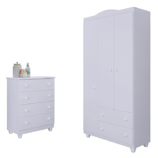 Quarto de Bebê Cômoda e Guarda Roupas Infantil Branco Lara J&A em Oferta na Shopee