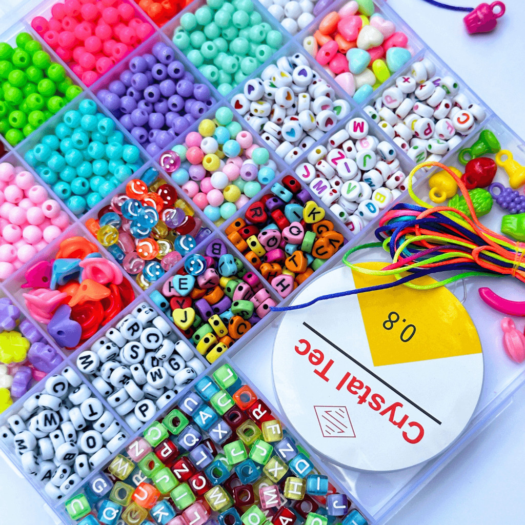 Kit Miçangas para Fazer Pulseira Infantil Colorida Bijuteria Colar Phone Strap 1800 pçs