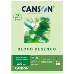 Bloco desenho branco A3 200g com 20 folhas Canson