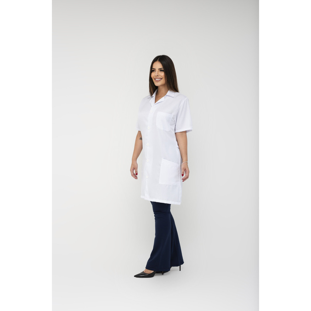 Jaleco Feminino Modelo Acinturado Manga CURTA Em Gabardine.