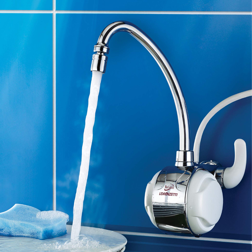 Torneira Elétrica Versátil De Parede Branca Cromada 220V 5500W Lorenzetti Bica Móvel Prática 3 Temperaturas Cozinha