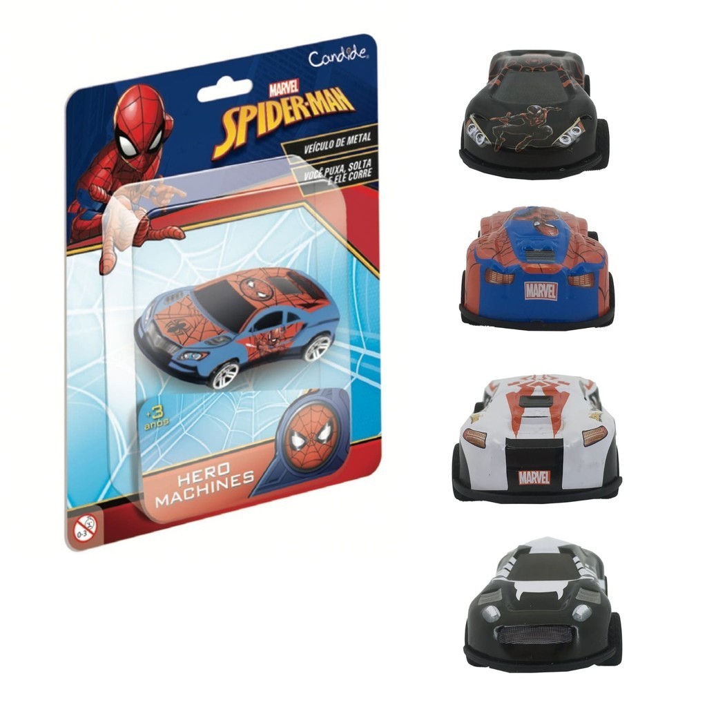 Brinquedo Sortido Mini Carrinho do Spiderman Homem Aranha - Spider-man Pull Back - Candide 4615 - Mom & Baby