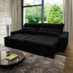 Sofá Retrátil Reclinável Amsterdam 2,50m Suede Velut Preto Molas no Assento - King House