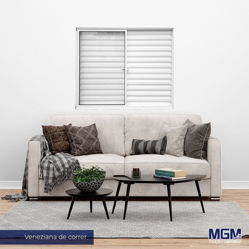 Janela de Alumínio Veneziana 100x100cm 3 Folhas Vidro Liso Soft Plus MGM  100cm x 100cm - Home & Living