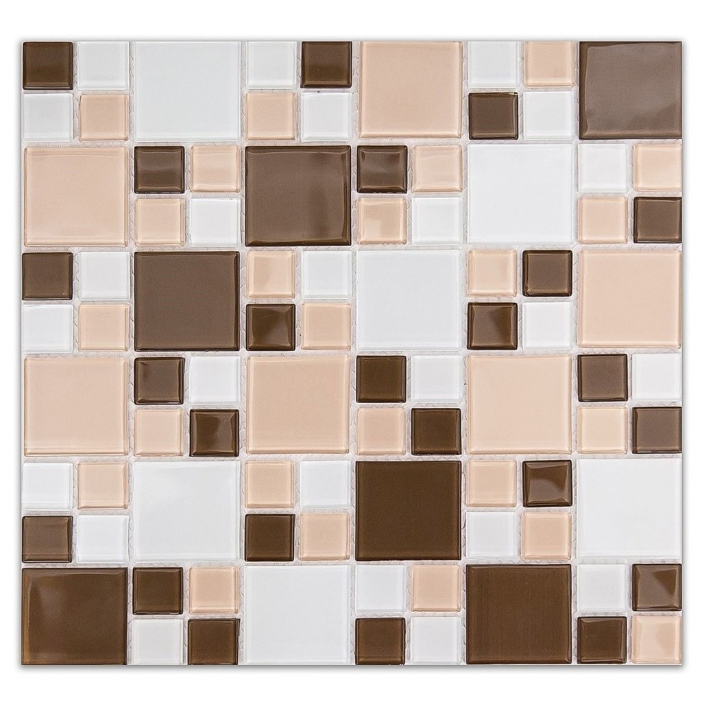 Pastilha de Vidro Cristal de 29cm X 29cm Rende  Glass Mosaic Branco/Bege/Marrom