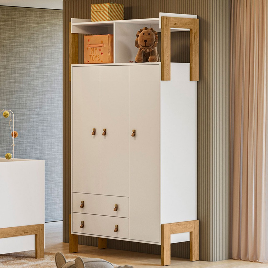 Guarda-Roupa Infantil Fantasia 3 Portas 2 Gavetas Branco - Qmovi - Home & Living