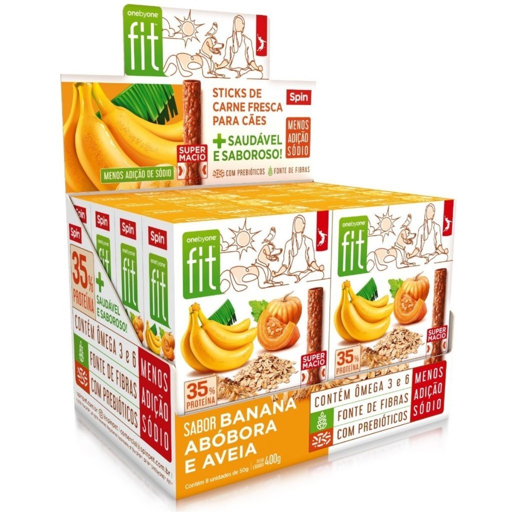 Kit 16 Petisco Spin Pet Stick Fit Banana, Abóbora e Aveia 50g para Cães