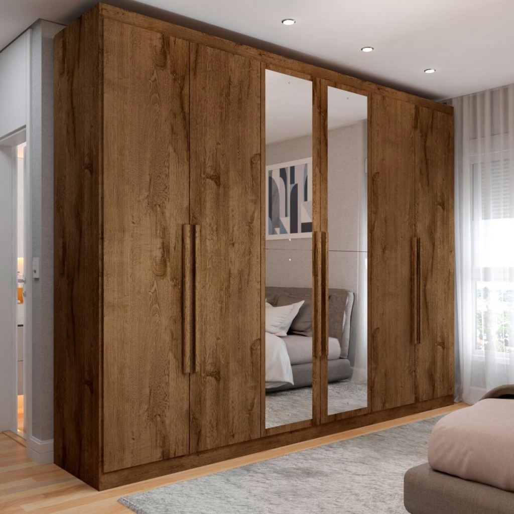 Guarda-Roupa Casal Madalena 6 Portas 4 Gavetas 100% Mdf com Espelho Brauna - Panorama Móveis - Home & Living