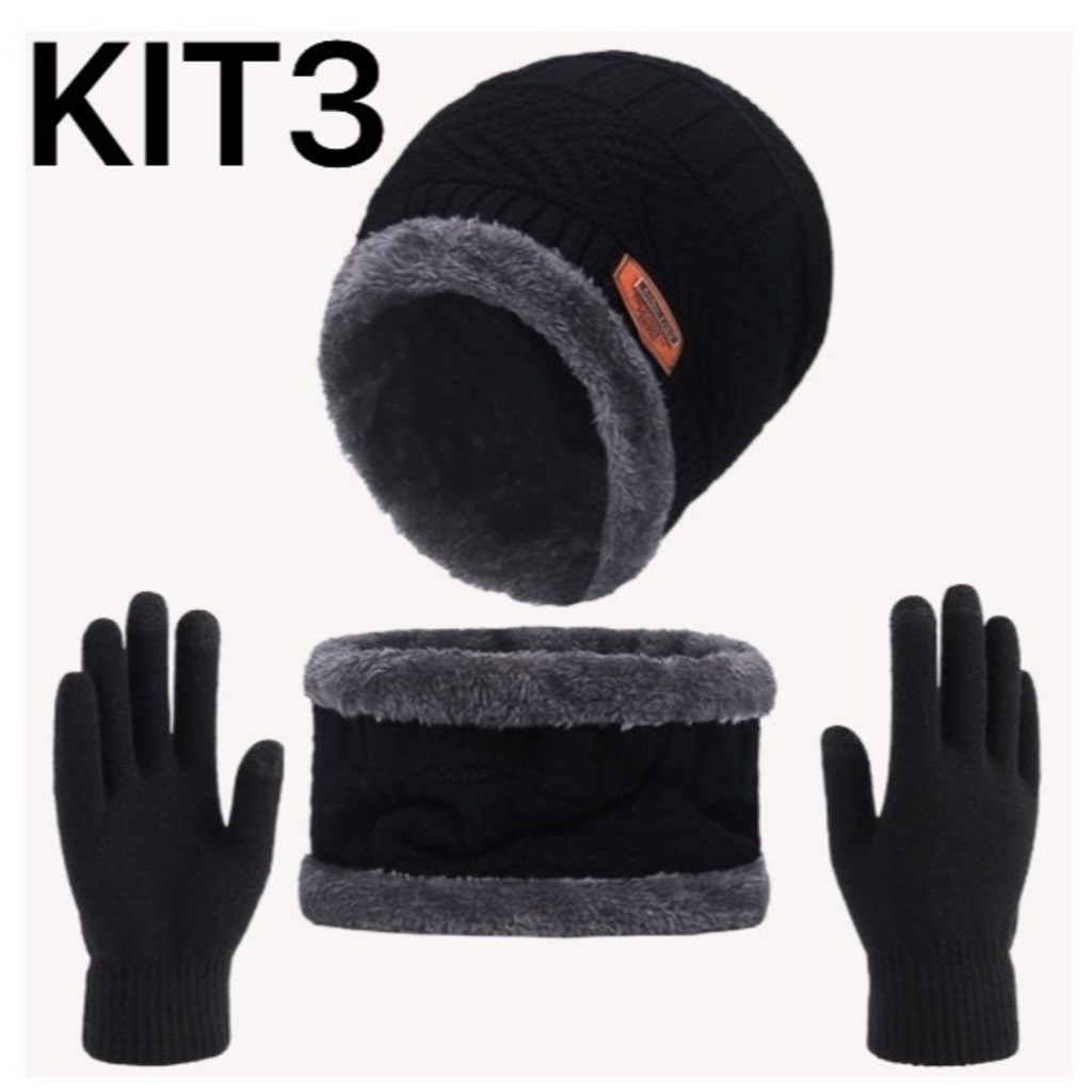 KIT Touca de Frio Forrada + Gola Forrada + Luva normal - Masculina e Feminina Kit Inverno