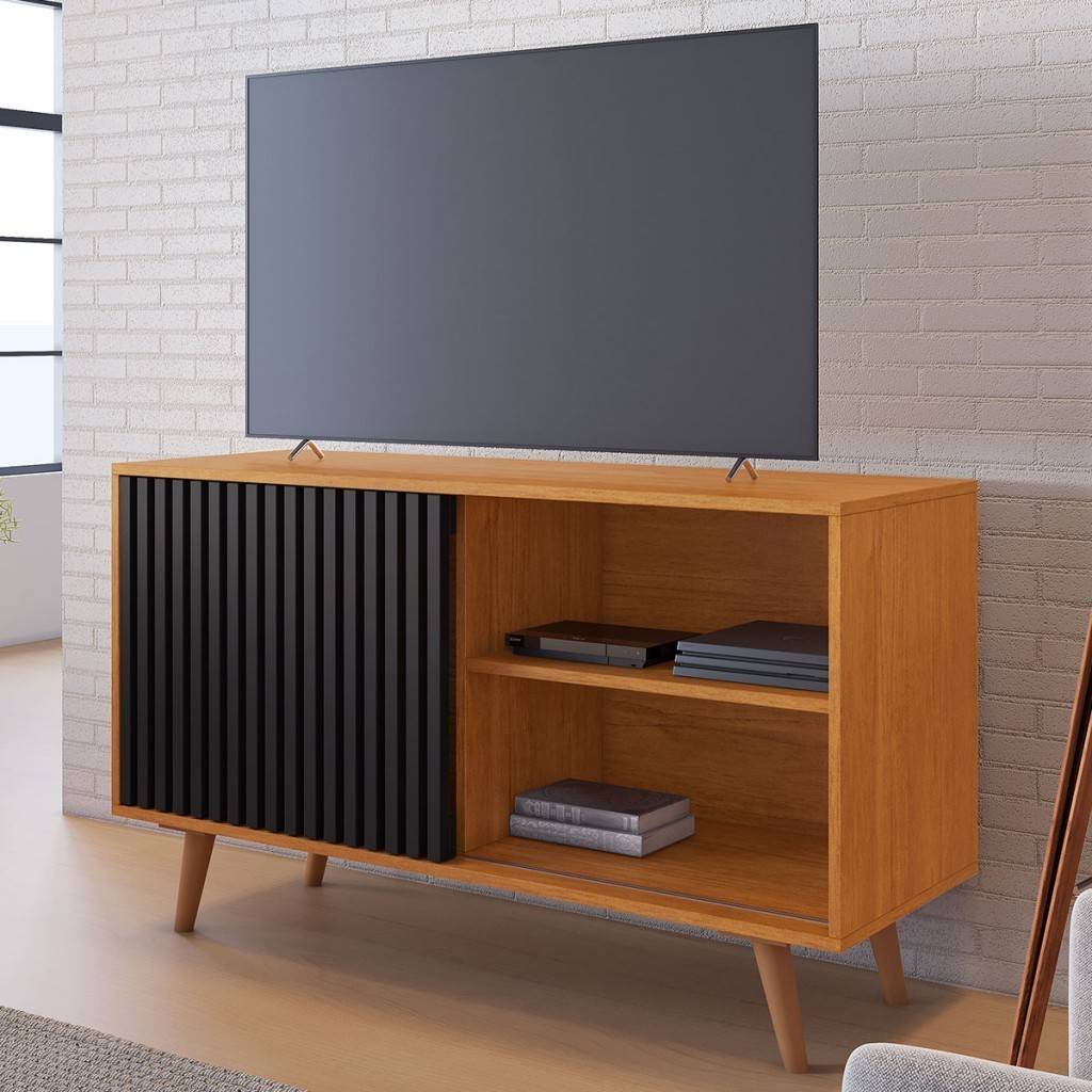 Rack para TV Até 43 Polegadas Carinho 1 Porta 1 Prateleira Cinamomo/Preto - Jcm Móveis - Home & Living