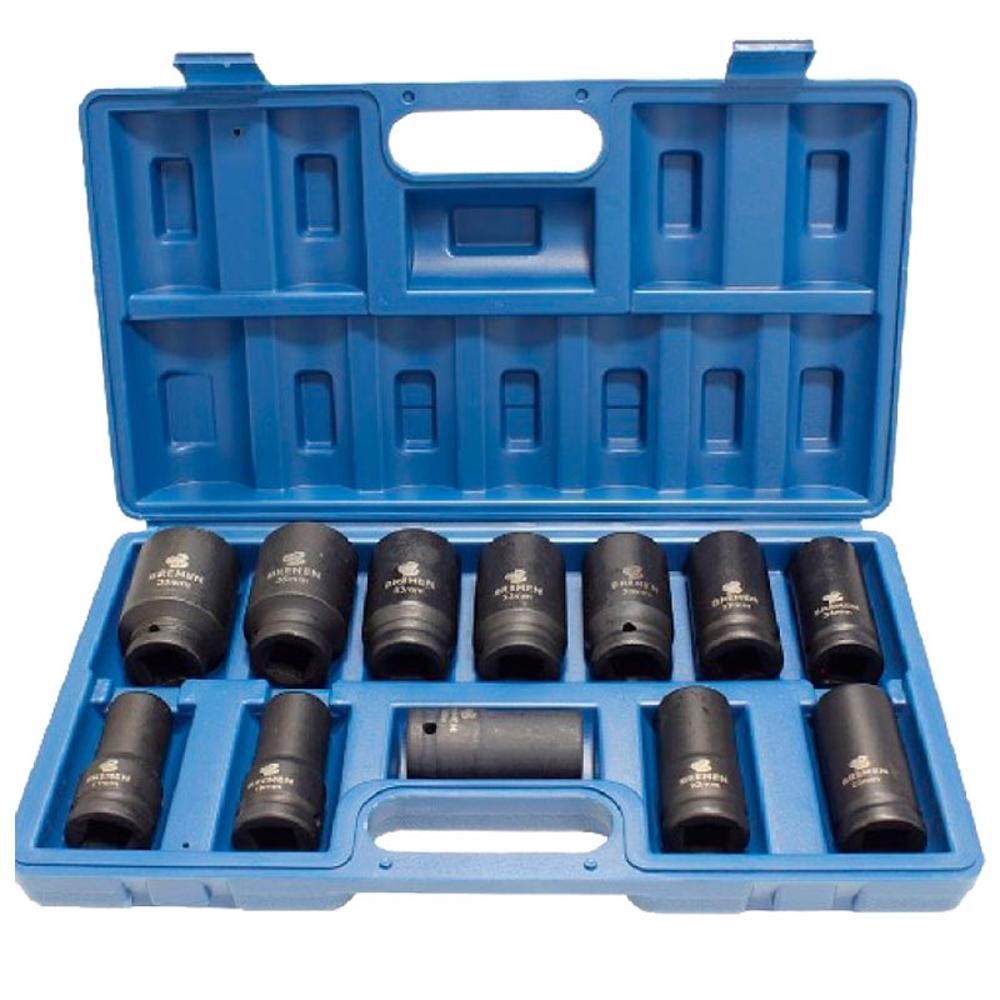 Jogo de Soquete Impacto Sextavado Encaixe 3/4 POL Bitolas 17 à 38 MM  Kit 12 Peças BREMEN em Oferta na Shopee