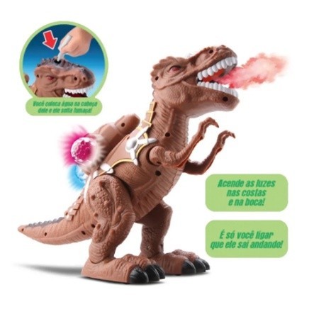 Brinquedos Dinossauro Mochila Solta Fumaça, Anda Sons e Luzes Divertido!