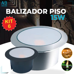 Kit 6 Balizador Spot LED Embutir Chão Piso Jardim 15W Luz Quente e Verde IP65 Bivolt 60Hz