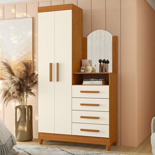 Guarda-roupa Cômoda 2 Portas e 4 Gavetas com Espelho New Capri em Oferta na Shopee