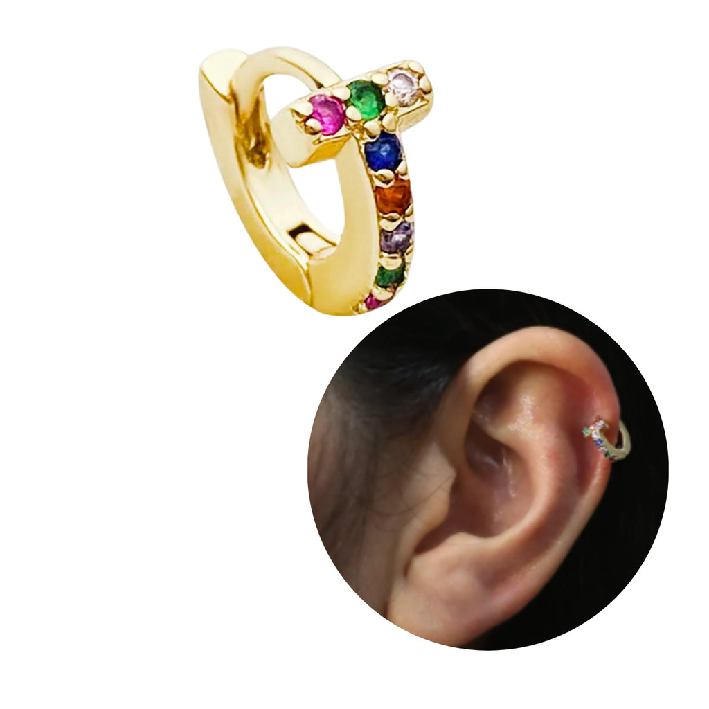 Piercing de Orelha Argola Cravejada em Zircônia Colorida Banho de Ouro
